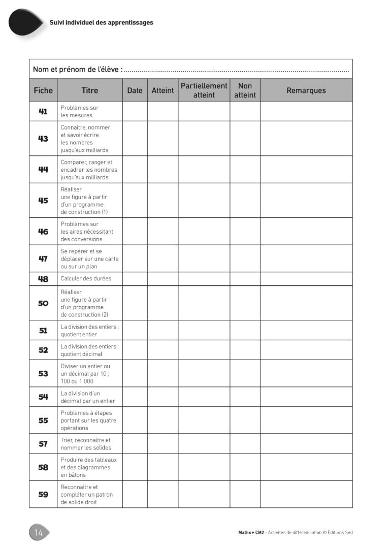 Aperçu : MATHS + – Classeur de différenciation – CM2 – Anciens programmes