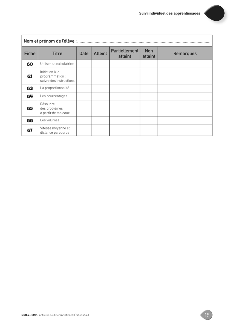 Aperçu : MATHS + – Classeur de différenciation – CM2 – Anciens programmes