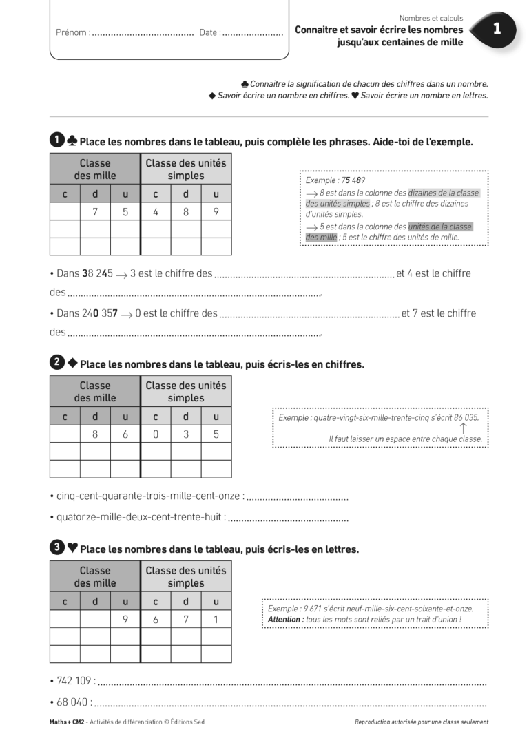 Aperçu : MATHS + – Classeur de différenciation – CM2 – Anciens programmes