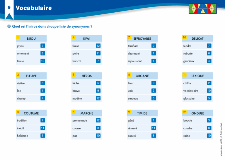 Aperçu : Vocabulaire – CE2