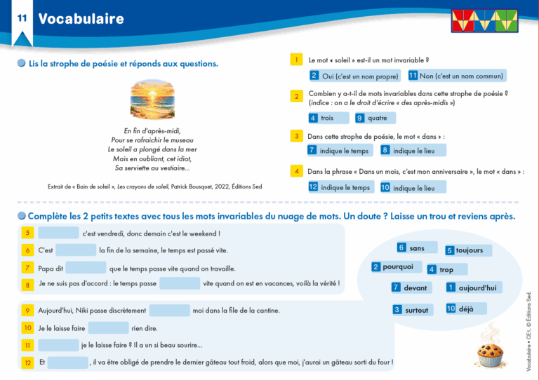 Aperçu : Vocabulaire – CE1