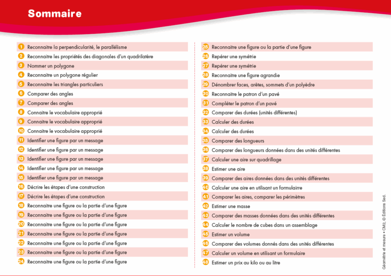Aperçu : Géométrie et mesure – CM2