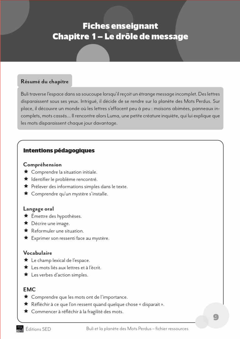 Aperçu : BULI et la planète des Mots perdus – FICHIER RESSOURCES